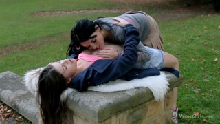 Hot Shaved Brunettes Milagres & Margot A Licking Pussy Outside - watch hot sex videos on HOTSEXVIDEOS24.COM